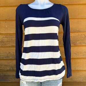 Bordeaux Lexa Striped Boat-neck Top Blue and White Long Sleeve Size S